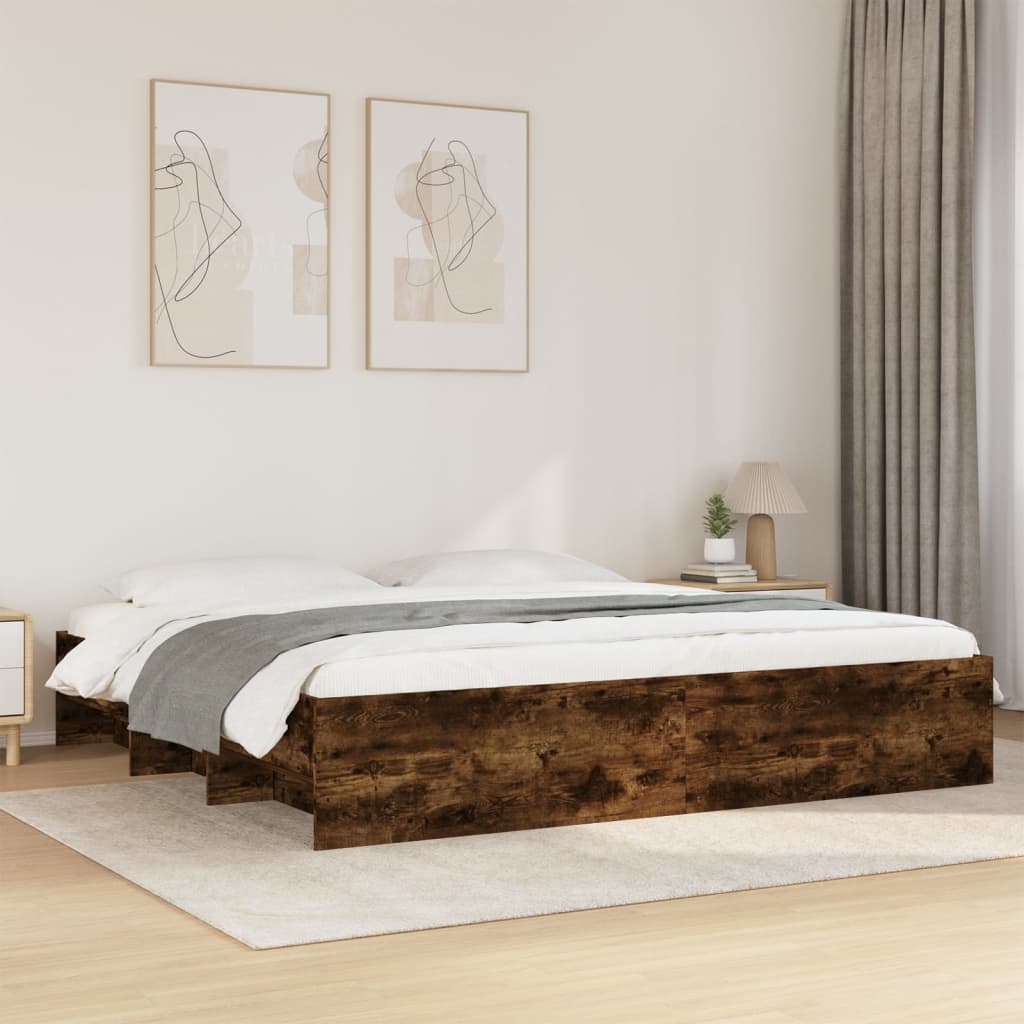 Bed frame without mattress smoked oak 200x200 cm engineered wood