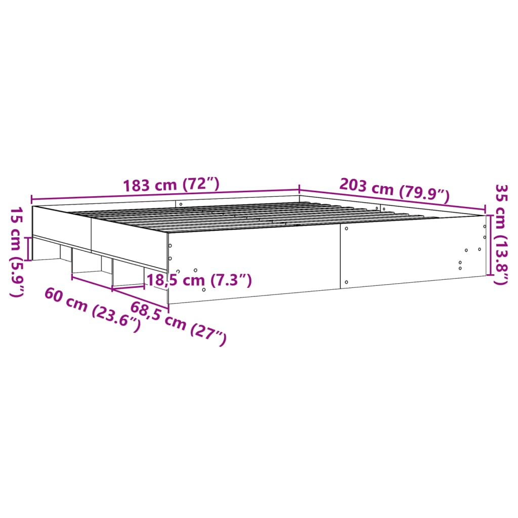 Cadre de lit sans matelas blanc 180x200 cm bois d'ingénierie