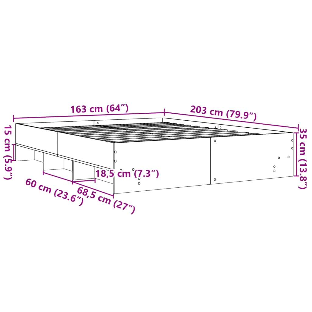 Bed frame without mattress concrete gray 160x200 cm engineered wood