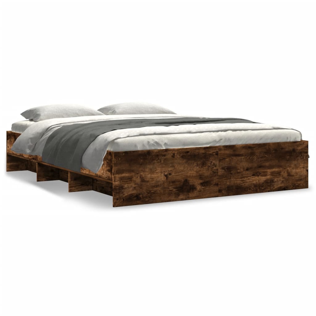 Bed frame without mattress smoked oak 150x200 cm engineered wood