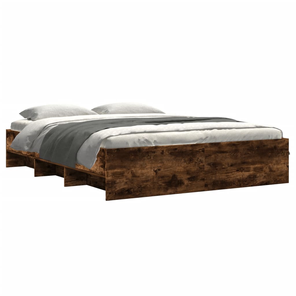 Bed frame without mattress smoked oak 150x200 cm engineered wood