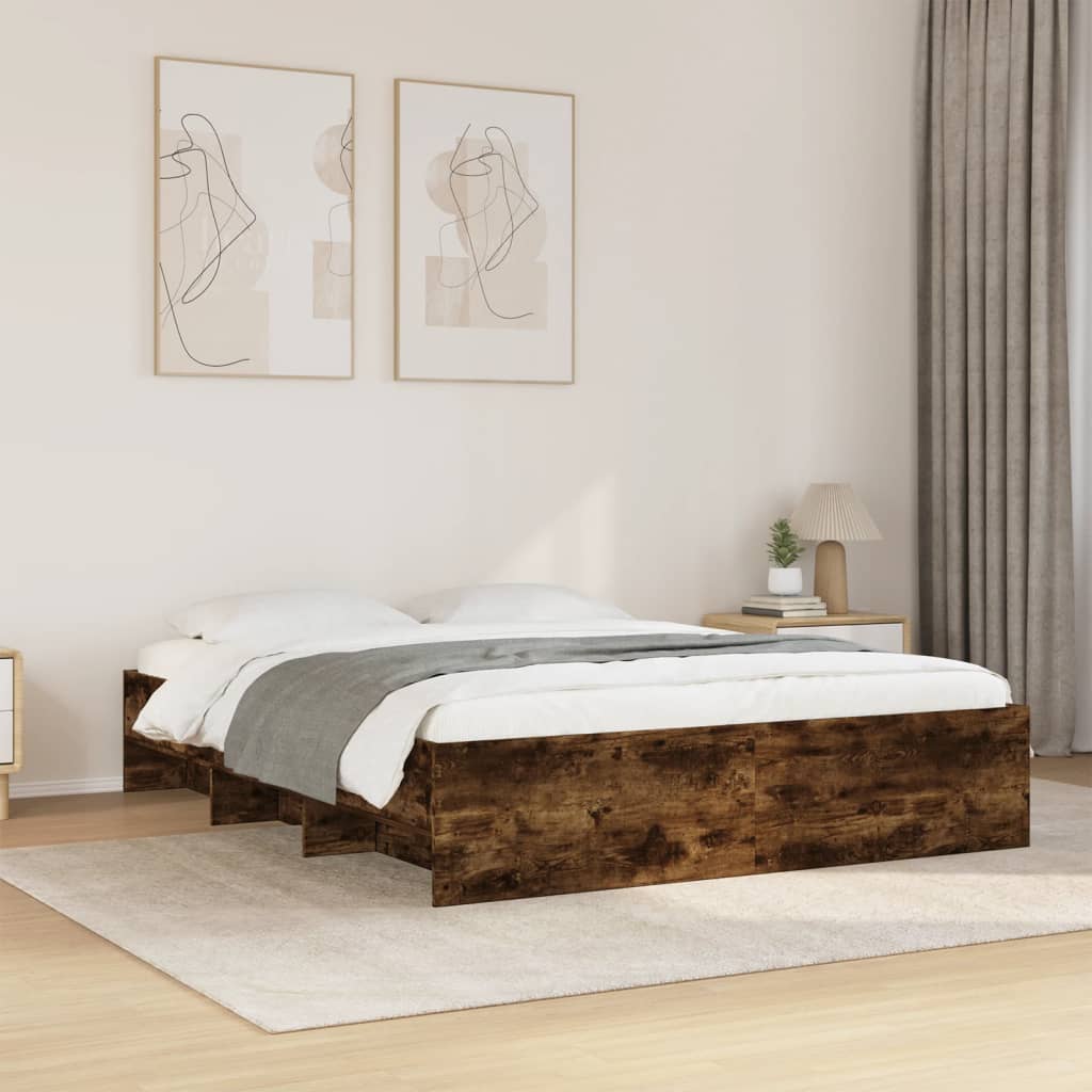 Bed frame without mattress smoked oak 150x200 cm engineered wood