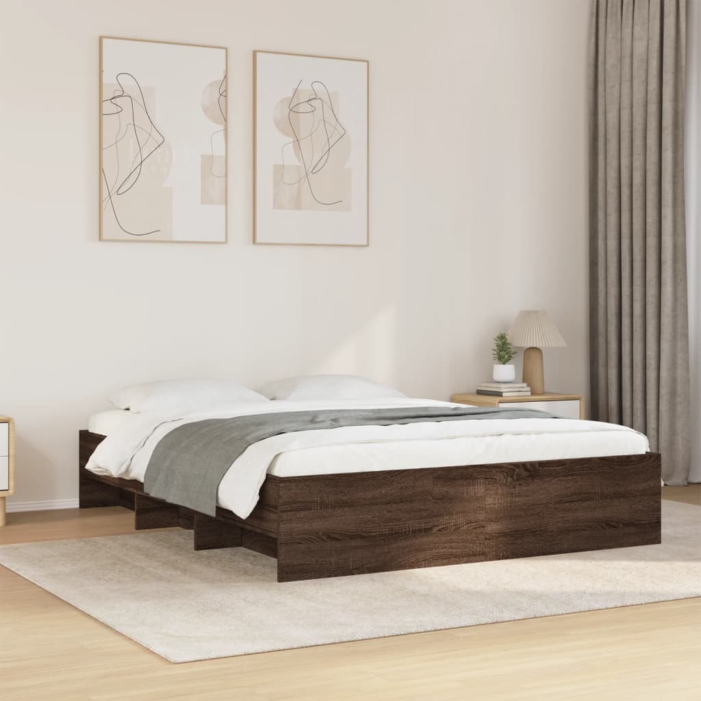 Bed frame without mattress brown oak 150x200 cm