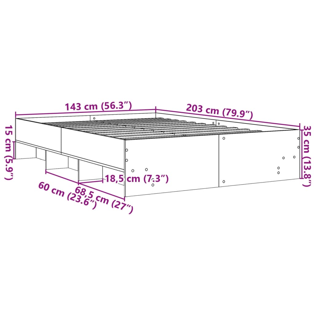 Bed frame without mattress black 140x200 cm engineered wood