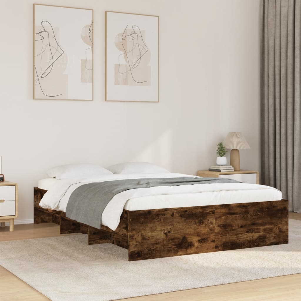 Bed frame without mattress smoked oak 120x200 cm engineered wood