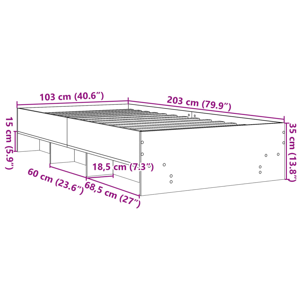 Bed frame without mattress sonoma oak 100x200 cm