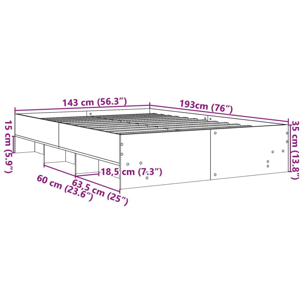 Cadre de lit sans matelas blanc 140x190 cm bois d'ingénierie