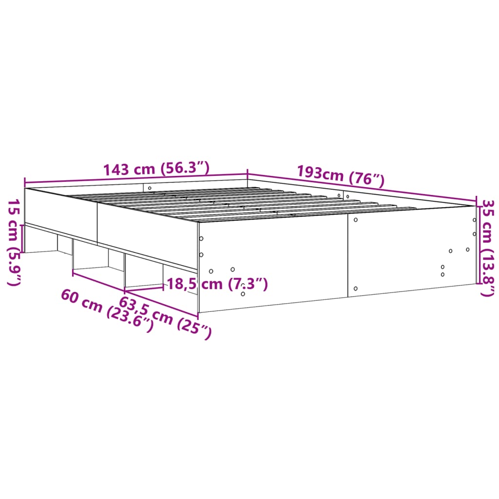 Bed frame without mattress concrete gray 140x190 cm engineered wood