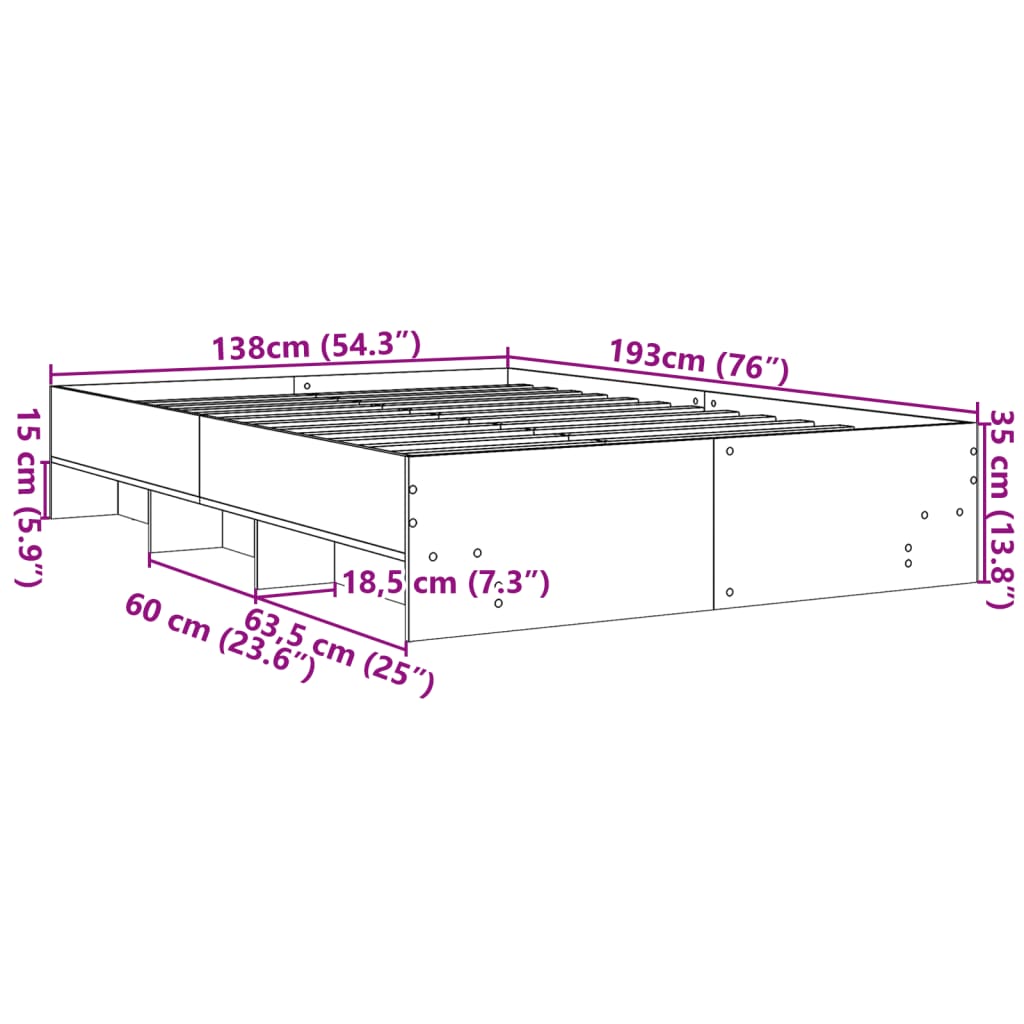 Bed frame without mattress black 135x190 cm engineered wood