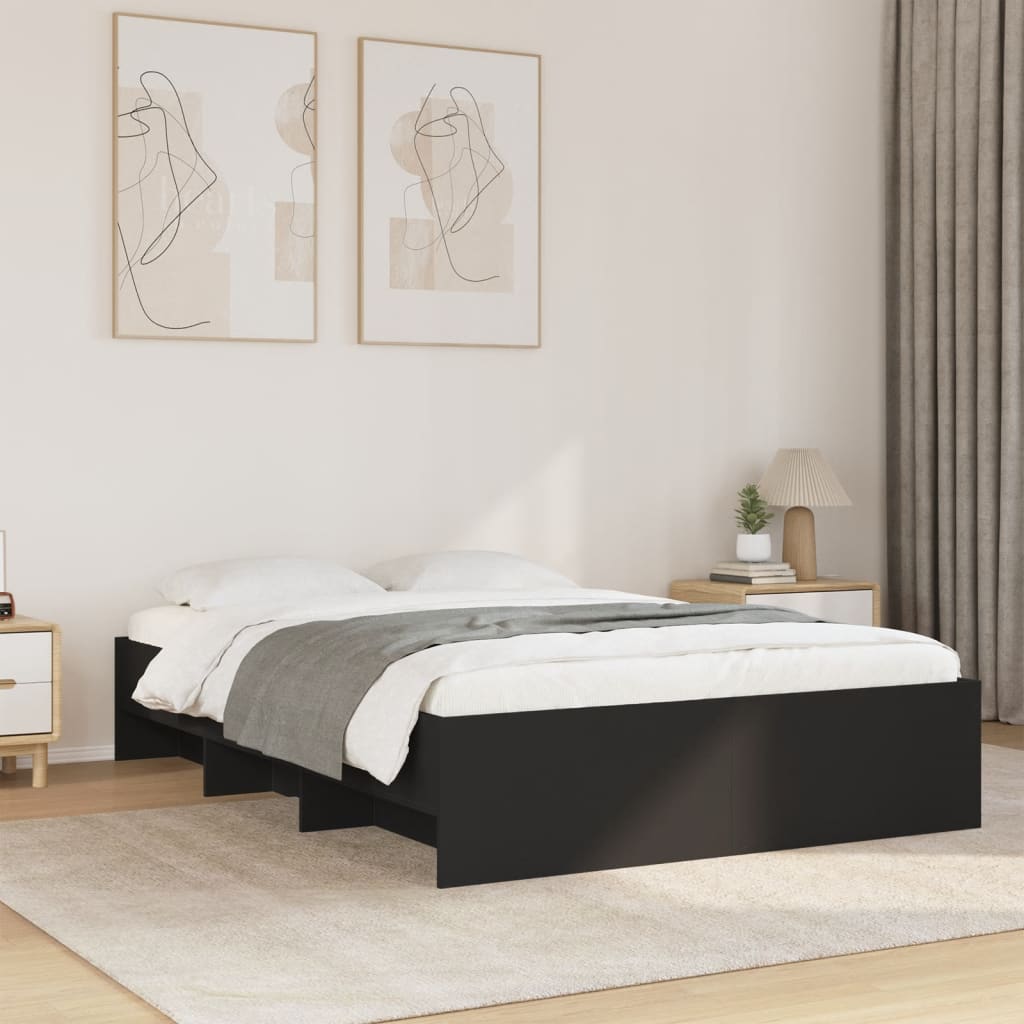 Bed frame without mattress black 135x190 cm engineered wood