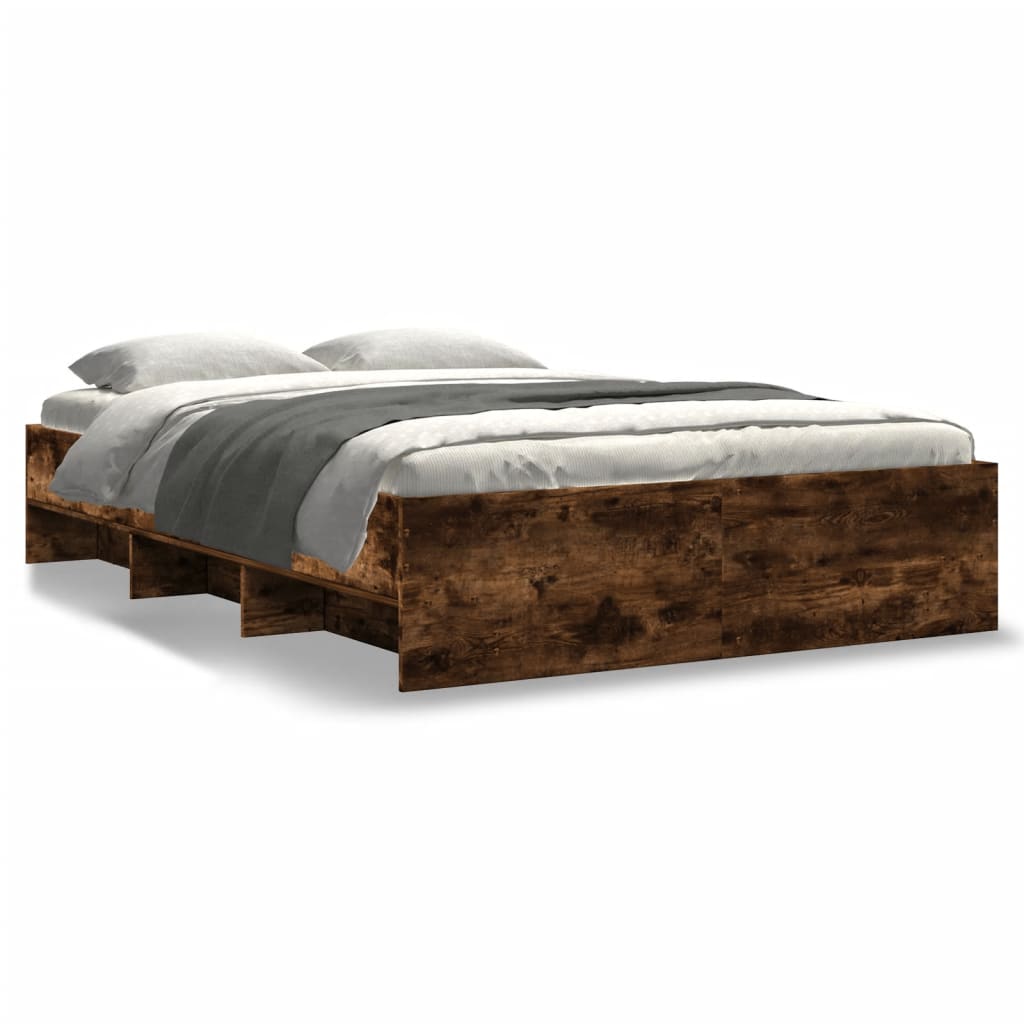 Cadre de lit sans matelas chêne fumé 135x190 cm bois ingénierie