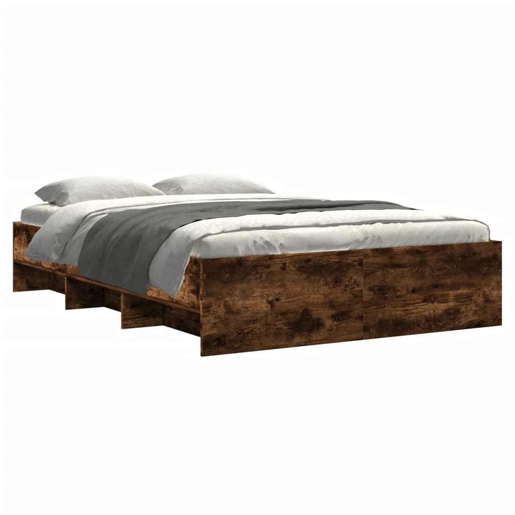 Cadre de lit sans matelas chêne fumé 135x190 cm bois ingénierie