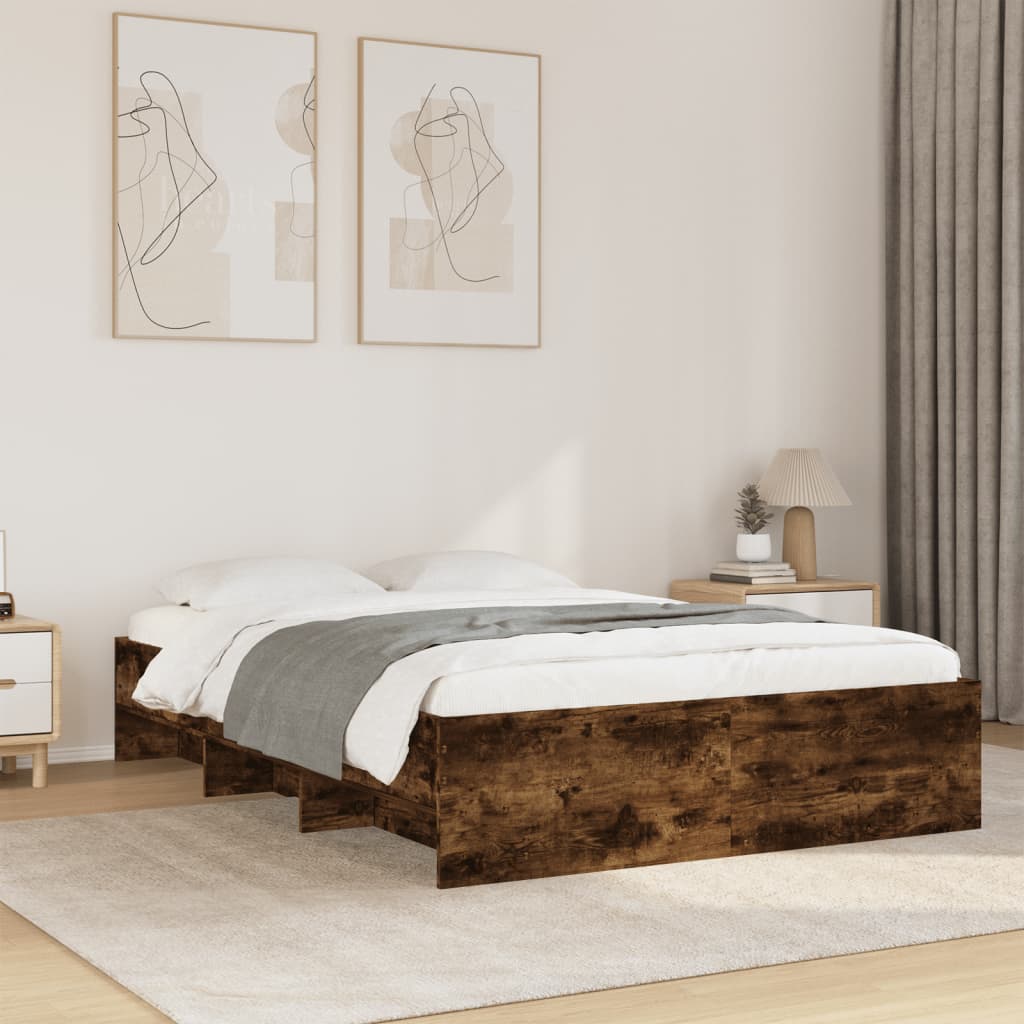 Cadre de lit sans matelas chêne fumé 135x190 cm bois ingénierie