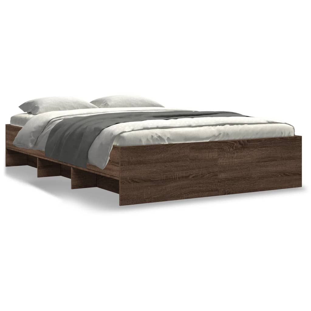 Bed frame without mattress brown oak 135x190 cm