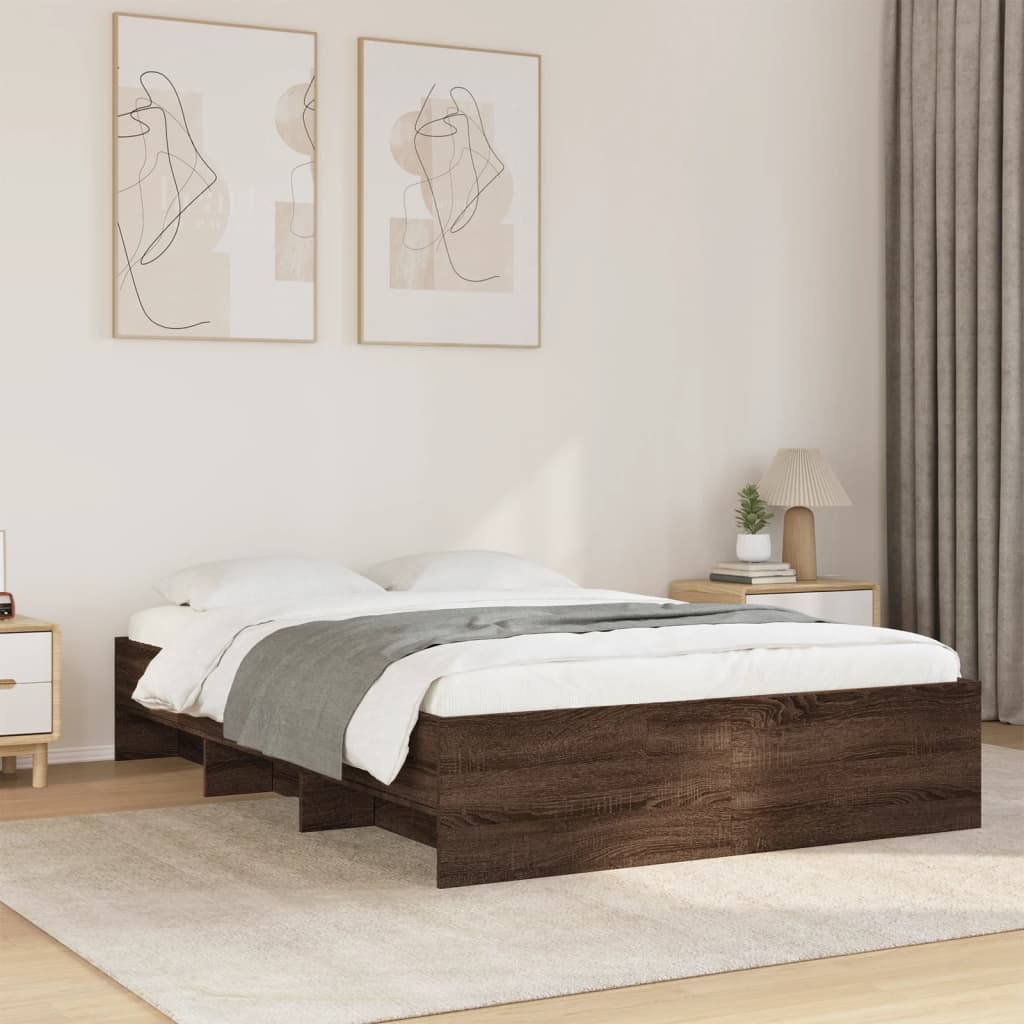 Bed frame without mattress brown oak 135x190 cm