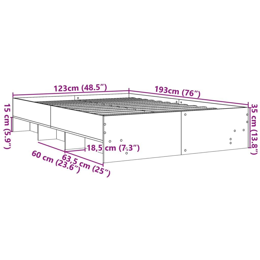 Cadre de lit sans matelas noir 120x190 cm bois d'ingénierie