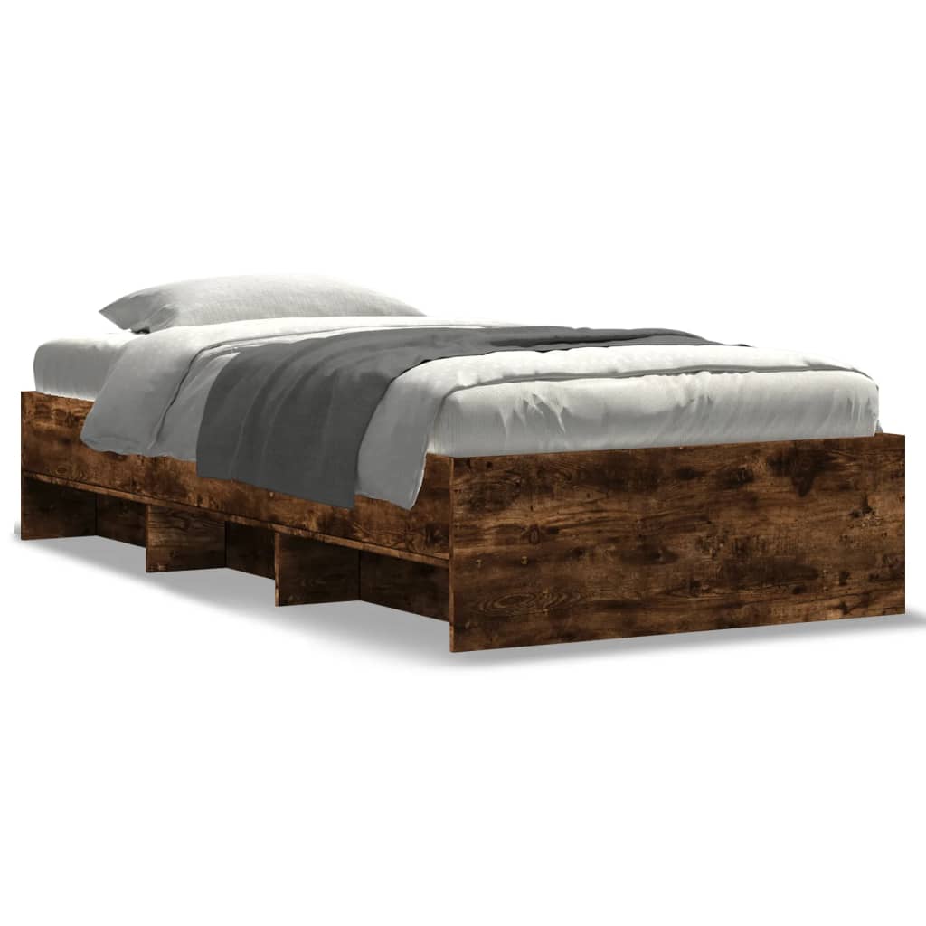 Cadre de lit sans matelas chêne fumé 90x190cm bois d'ingénierie