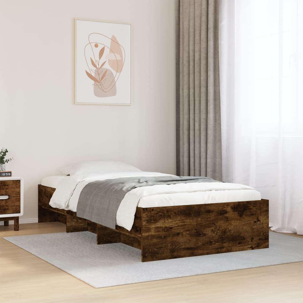 Cadre de lit sans matelas chêne fumé 90x190cm bois d'ingénierie