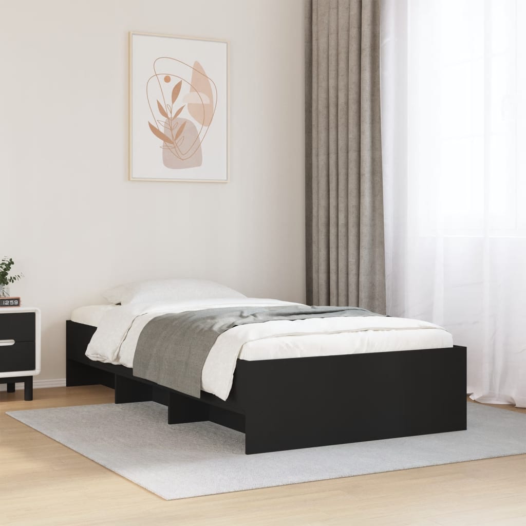 Bed frame without mattress black 75x190 cm engineered wood