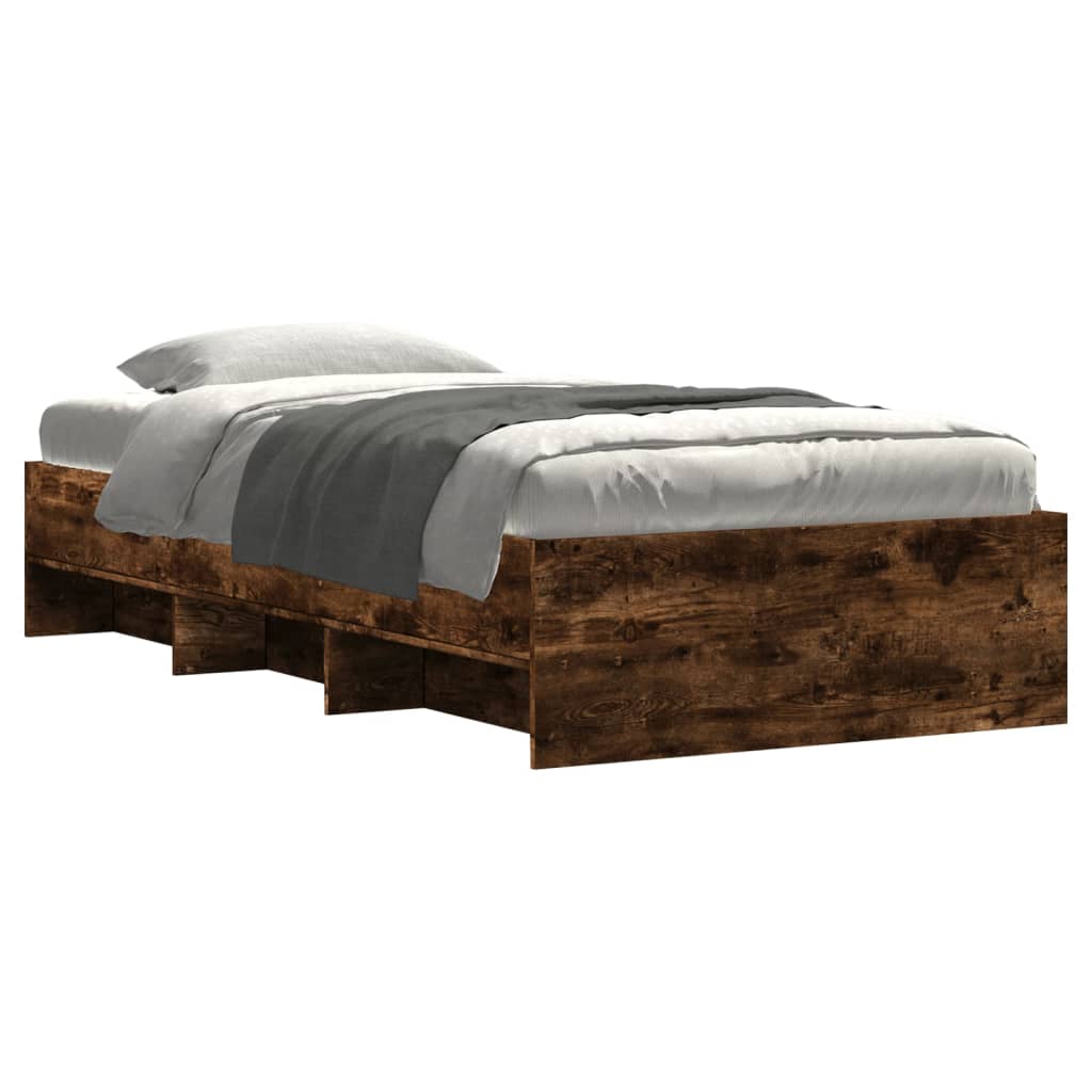 Cadre de lit sans matelas chêne fumé 75x190cm bois d'ingénierie