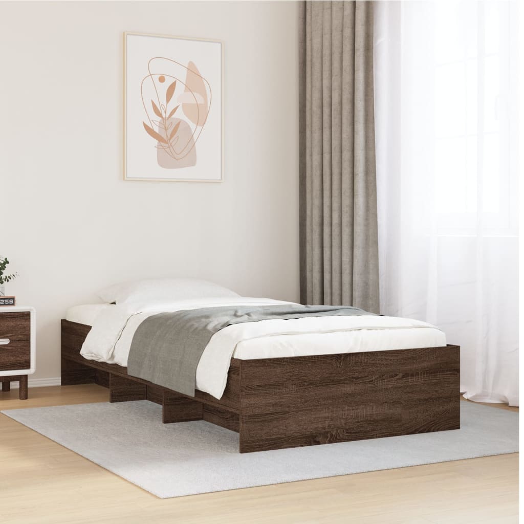 Bed frame without mattress brown oak 75x190cm engineered wood