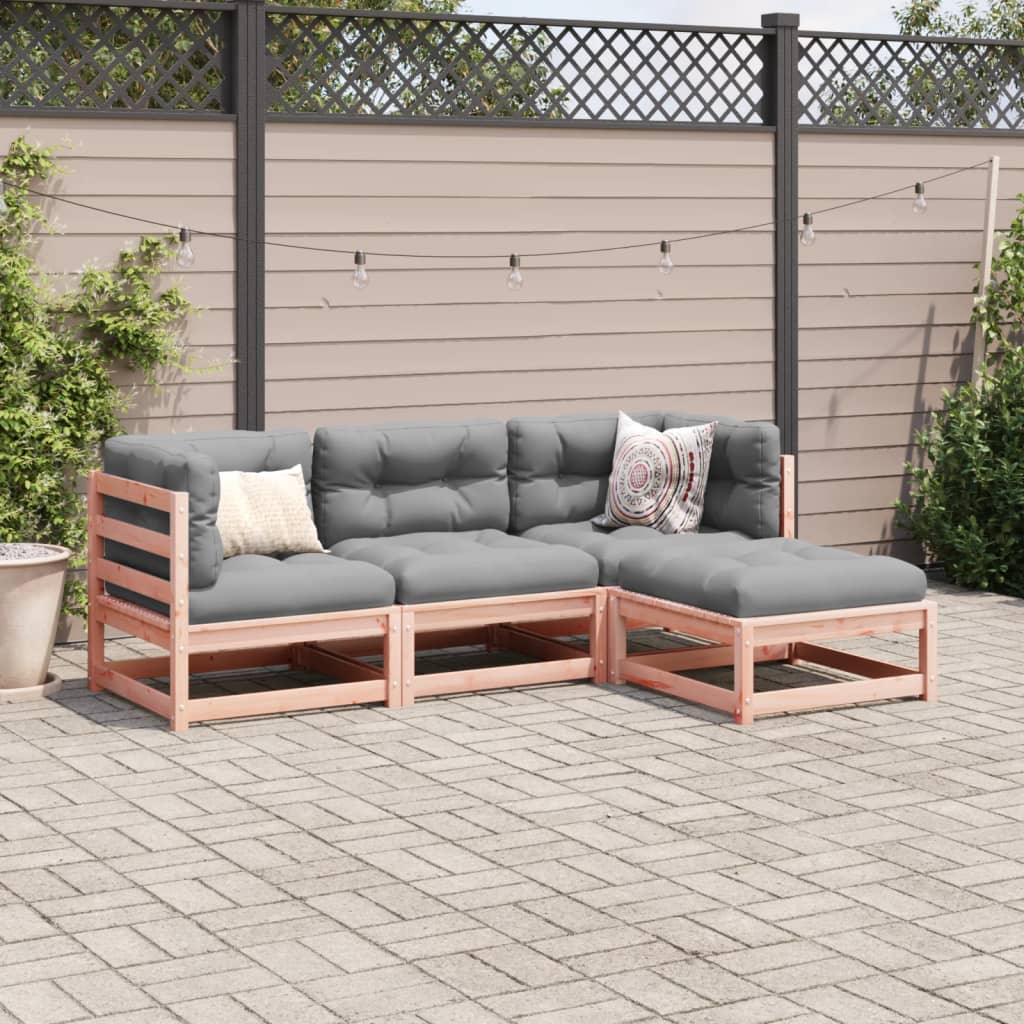 Salon de jardin 4 pcs et coussins bois massif sapin de douglas