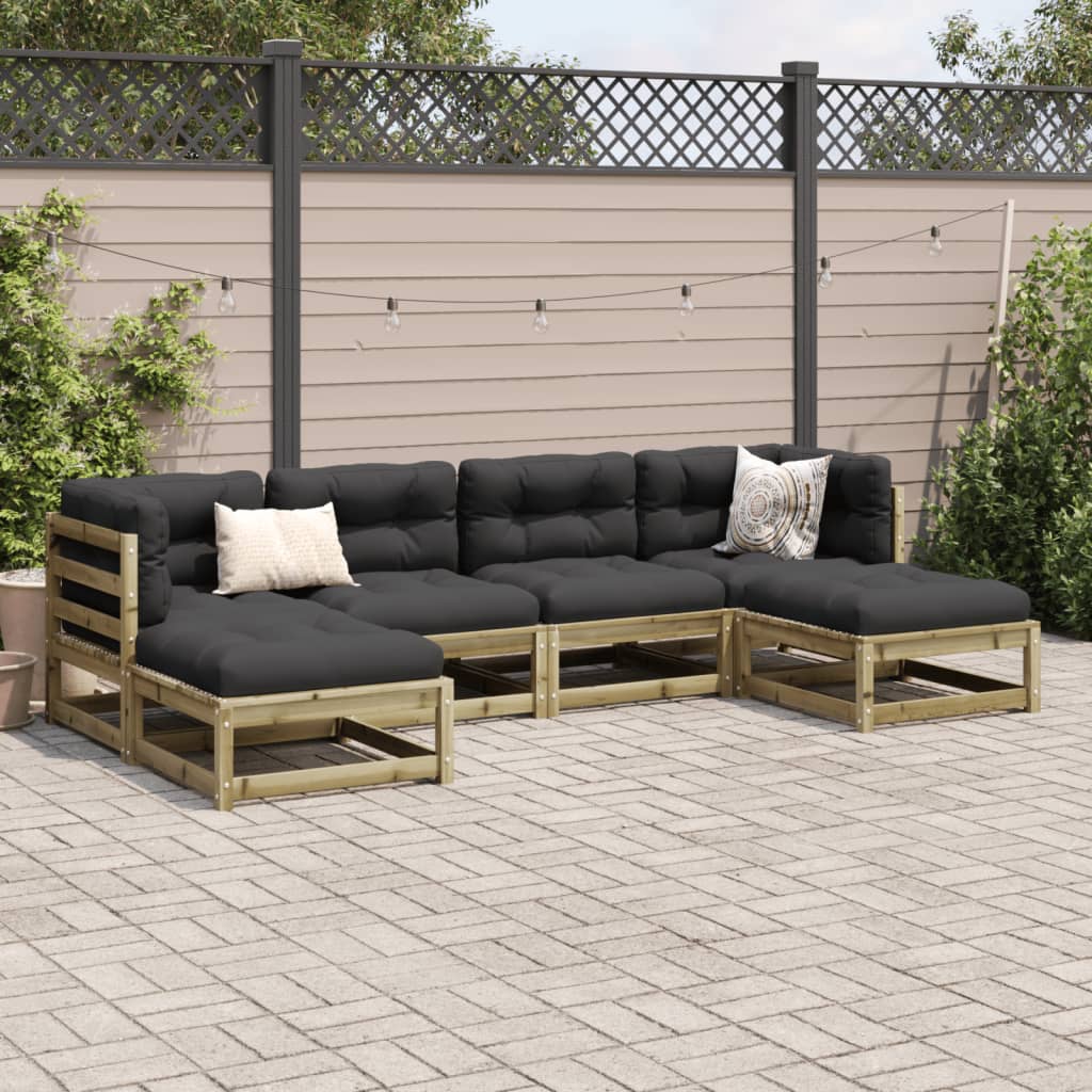 Salon de jardin 6 pcs avec coussins bois de pin imprégné