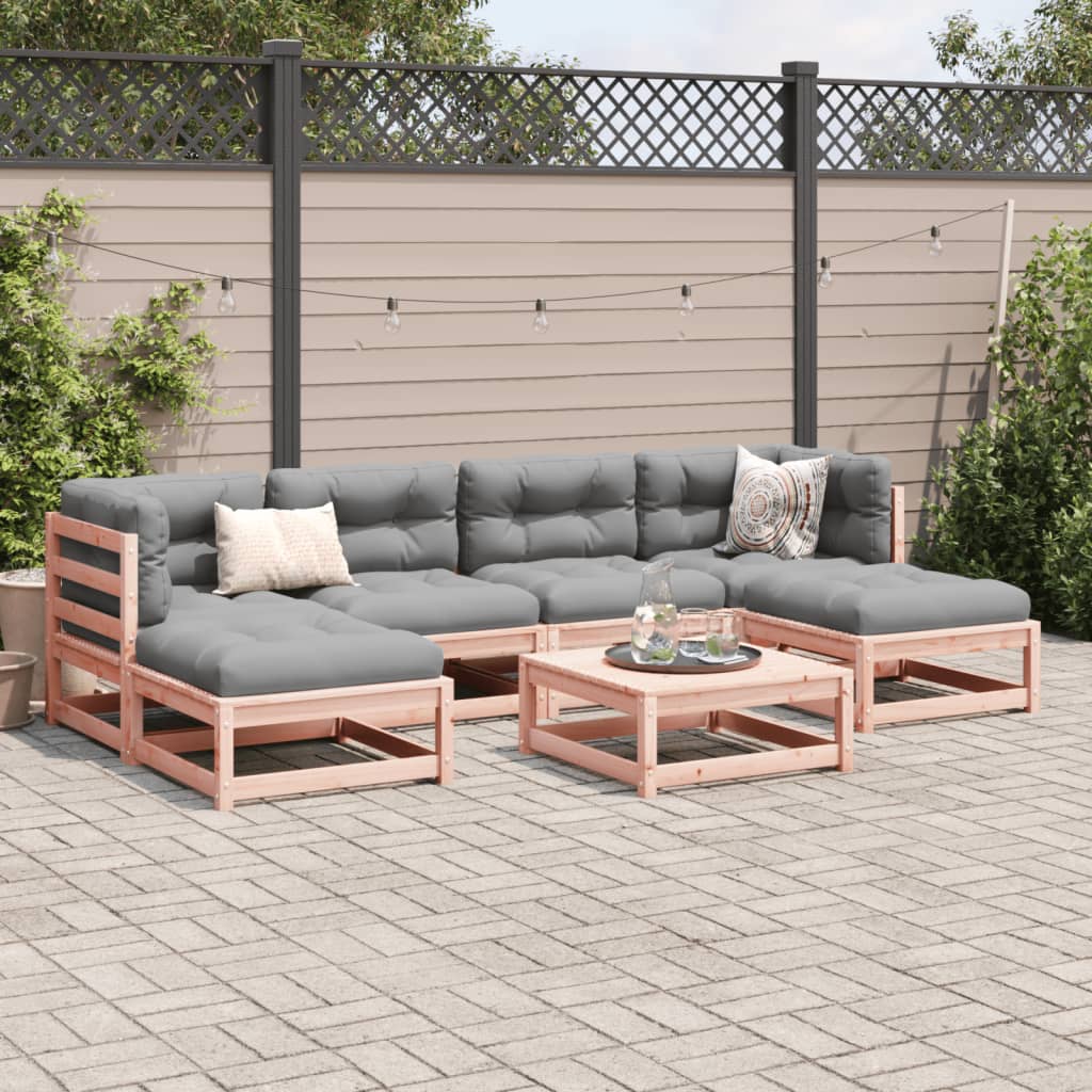 Salon de jardin 7 pcs et coussins bois massif sapin de douglas