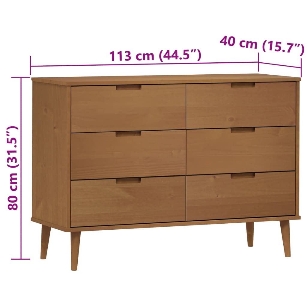 Commode MOLDE Marron 113x40x80 cm Bois de pin massif