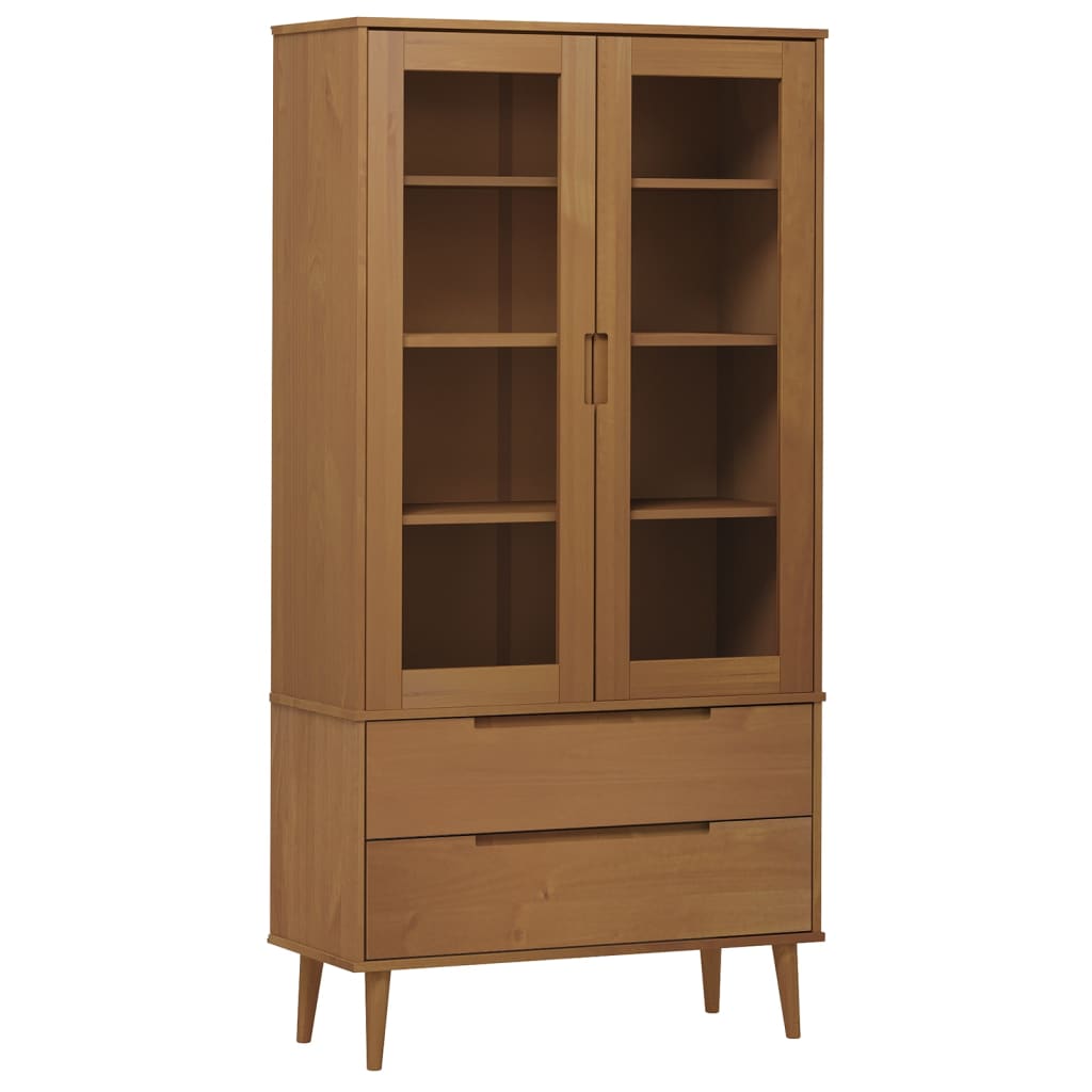 Armoire à vitrine MOLDE Marron 90x35x175 cm Bois de pin massif