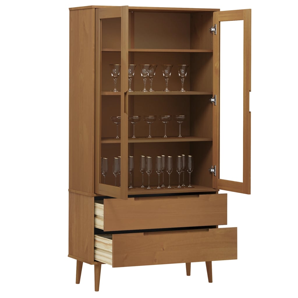 Armoire à vitrine MOLDE Marron 90x35x175 cm Bois de pin massif