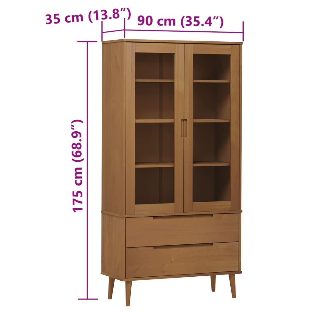 Armoire à vitrine MOLDE Marron 90x35x175 cm Bois de pin massif