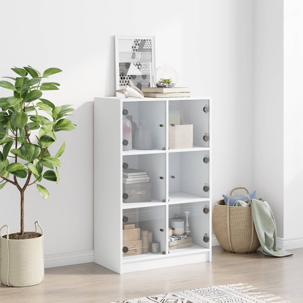 High sideboard with doors white 68x37x109 cm engineered wood