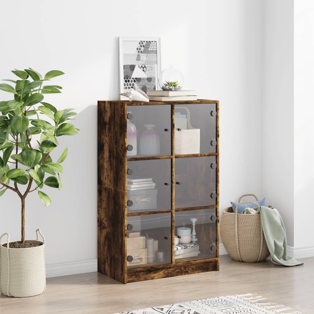 High sideboard with smoked oak doors 68x37x109 cm engineered wood