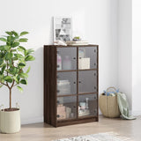 High sideboard with doors in brown oak engineered wood