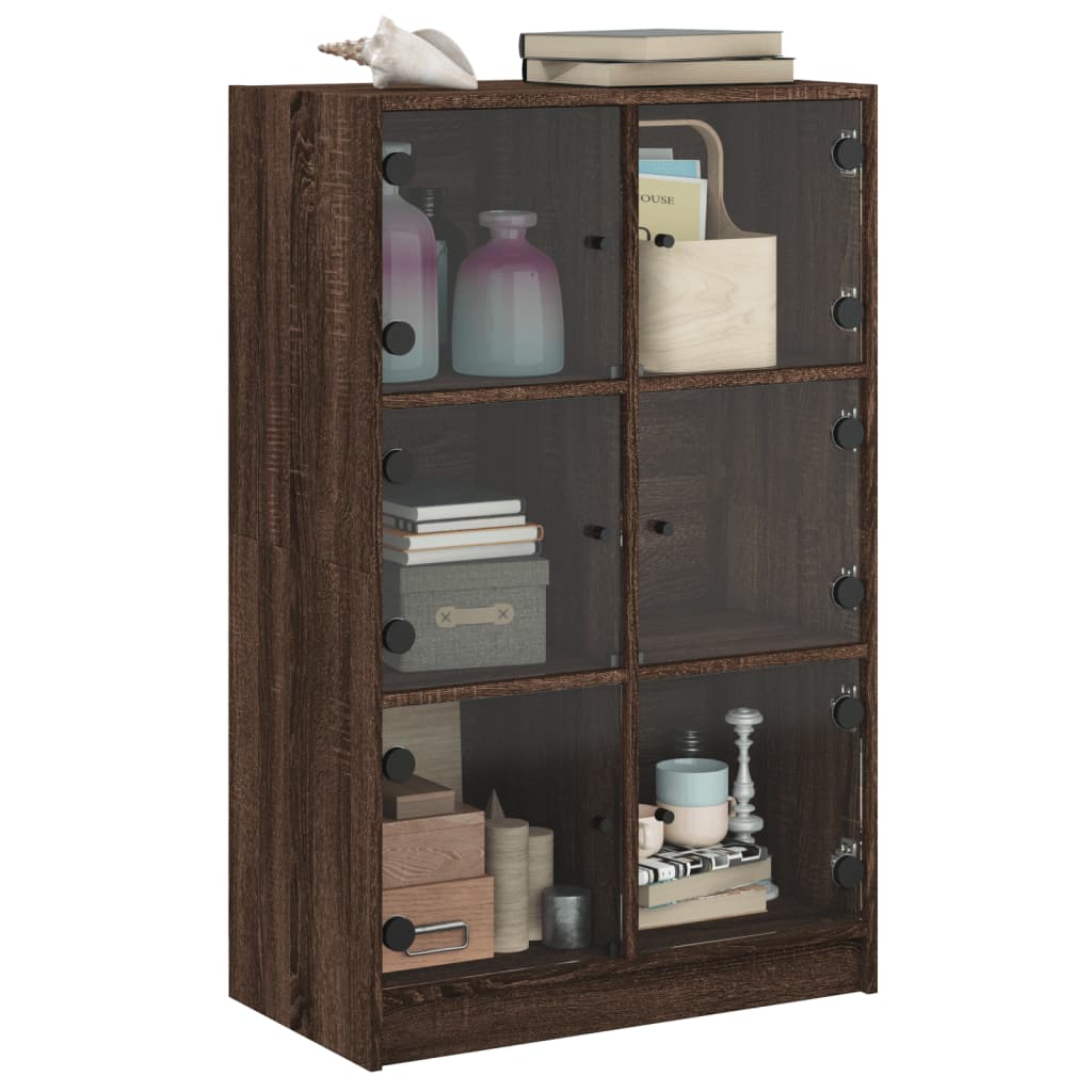 High sideboard with doors in brown oak engineered wood