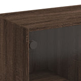 High sideboard with doors in brown oak engineered wood