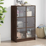 High sideboard with doors in brown oak engineered wood