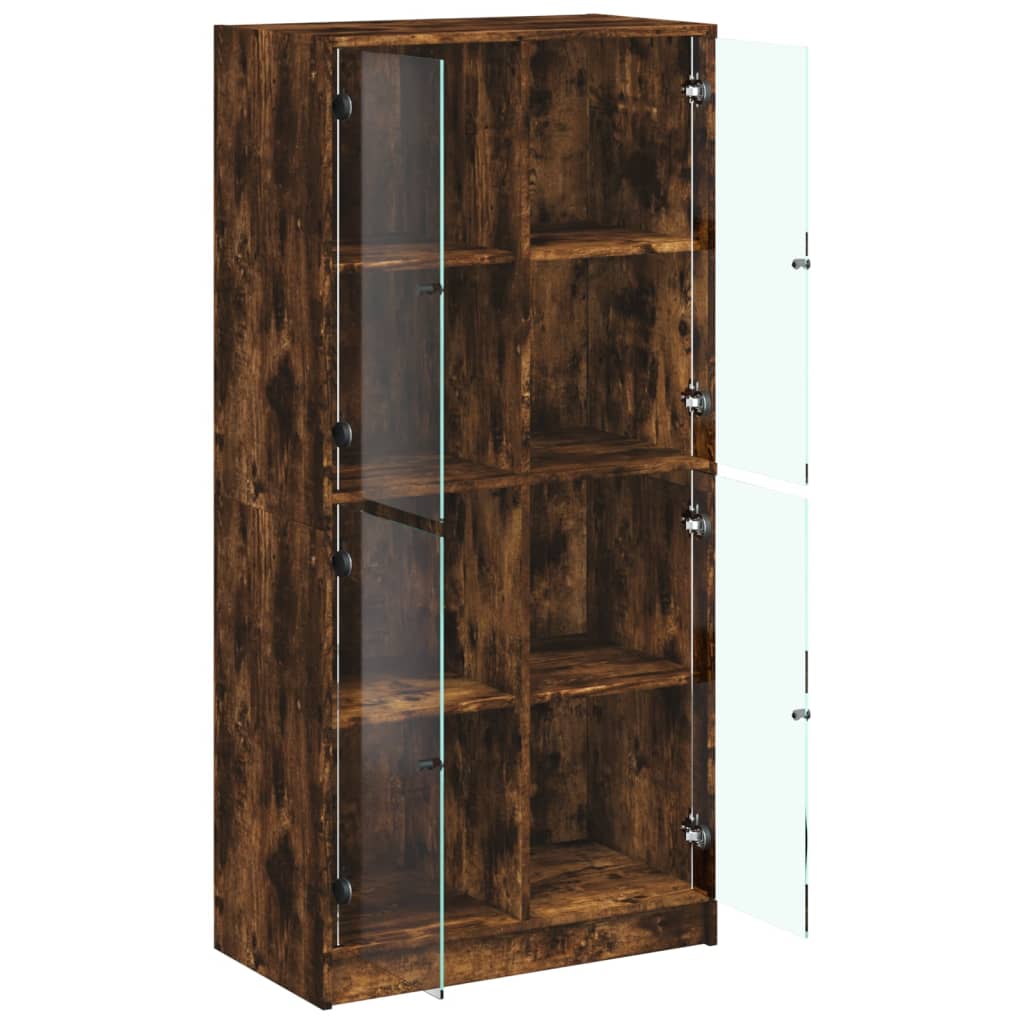 Buffet haut avec portes chêne fumé 68x37x142 cm bois ingénierie