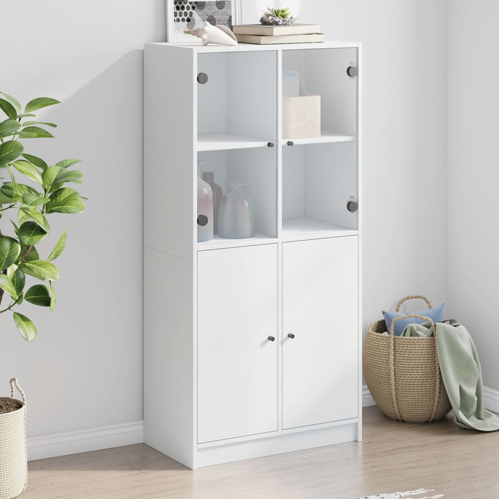 Buffet haut avec portes blanc 68x37x142 cm bois d'ingénierie