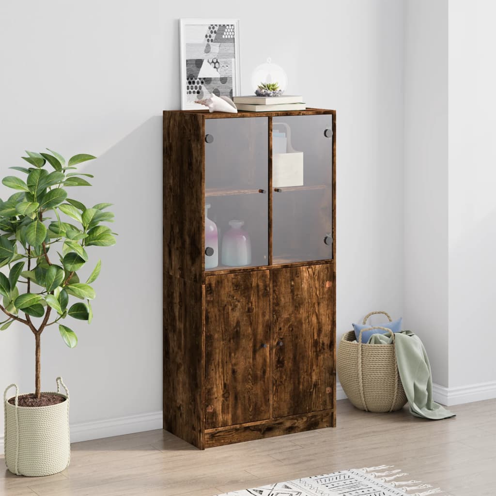 Hohes Sideboard mit Türen aus geräucherter Eiche, 68 x 37 x 142 cm, Holzwerkstoff