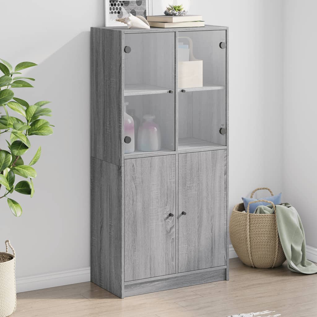 High sideboard with doors sonoma gray 68x37x142cm engineered wood