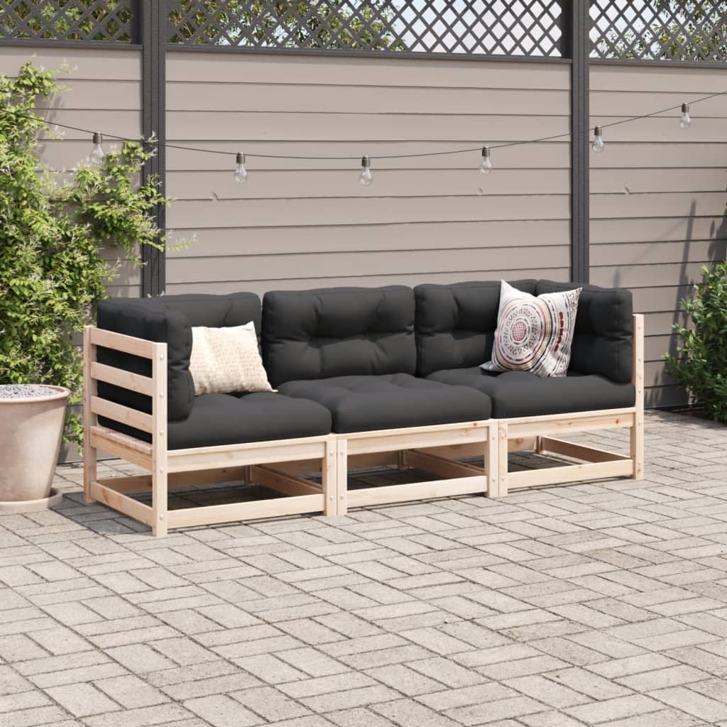 Salon de jardin 3 pcs avec coussins bois de pin massif