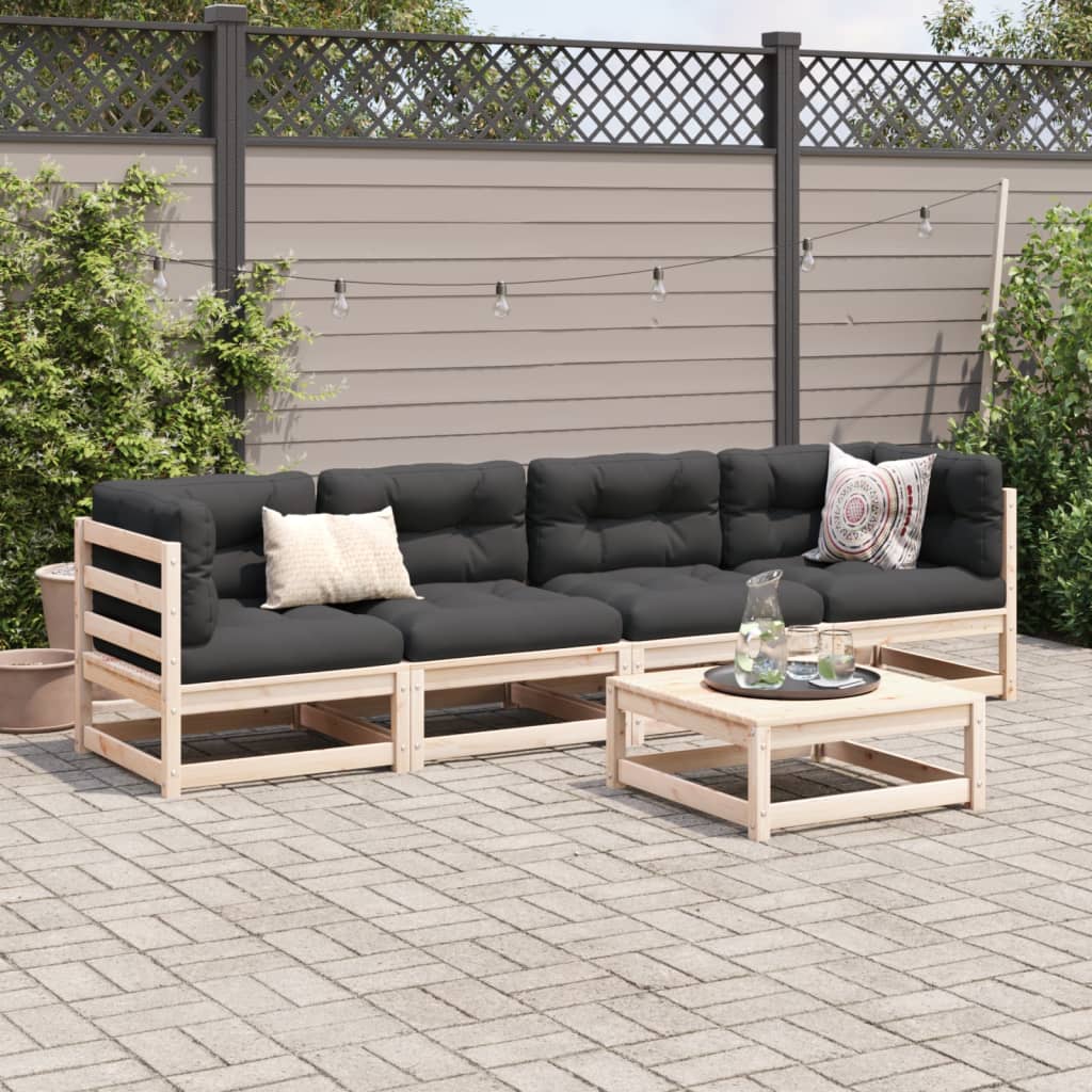 Salon de jardin 5 pcs avec coussins bois de pin massif