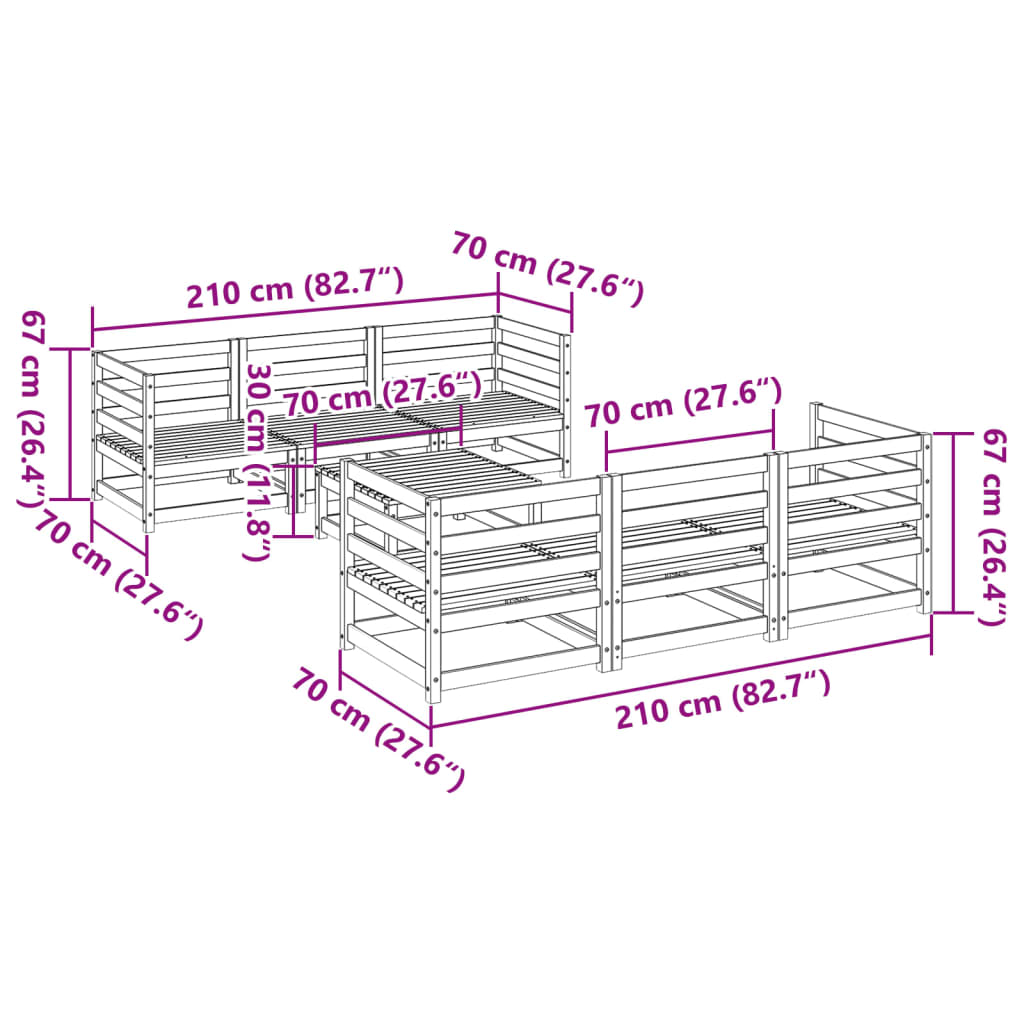 Salon de jardin 7 pcs bois massif sapin de douglas