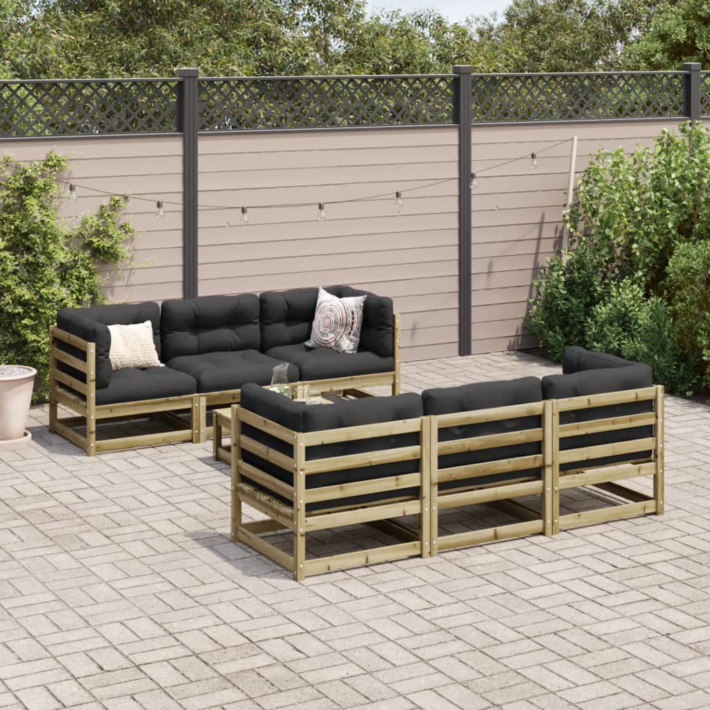 Salon de jardin 7 pcs avec coussins bois de pin imprégné