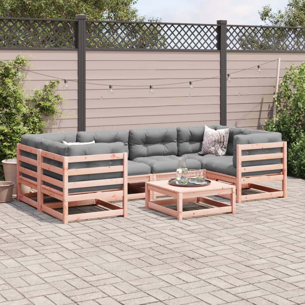 Salon de jardin 7 pcs et coussins bois massif sapin de douglas