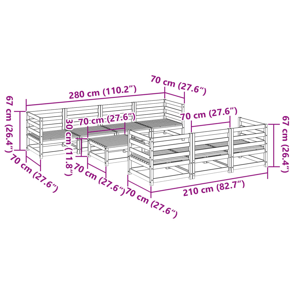 Salon de jardin 8 pcs bois de pin massif