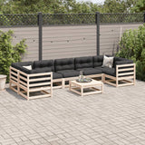 Salon de jardin 8 pcs avec coussins bois de pin massif