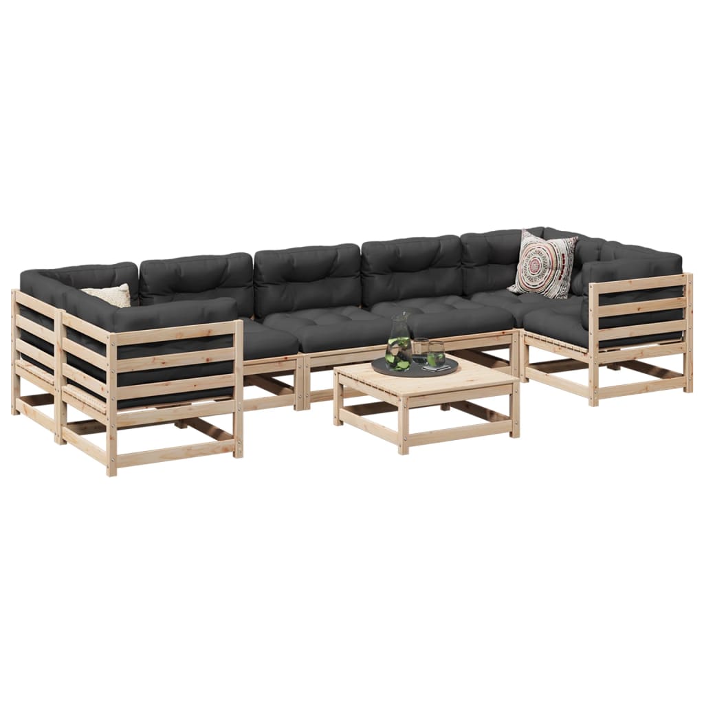 Salon de jardin 8 pcs avec coussins bois de pin massif